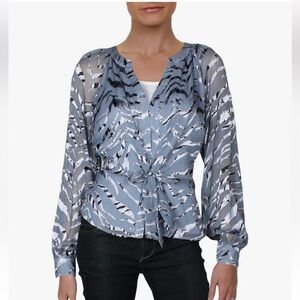 Parker Chelo Women's Blouse Silk Blend W Tiger Print Blue Abstract NWT Size:M